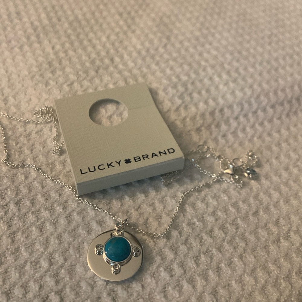 NWT  Lucky Brand sterling silver/ turquoise blue stone necklace